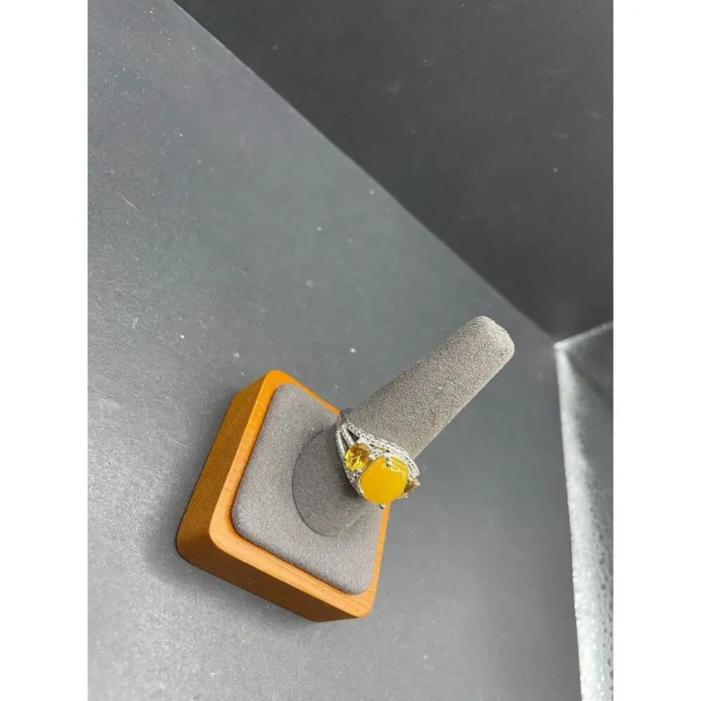 STS 925 Sterling Silver Yellow Stone Cabochon & Citrine Cocktail Ring Size 10